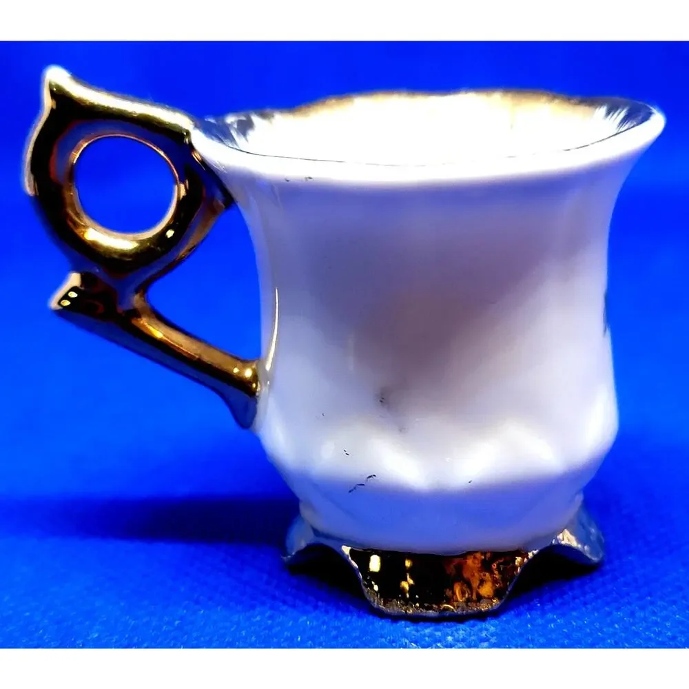 VNTG Japan Mini Porcelain Tea Cup Saucer Gold Trim Footed Base Vibrant Florals